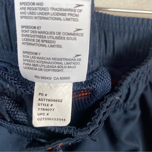 Speedo Men's Size XL Swim Trunks Orange Navy Shorts Blue Swim‎ Wear Drawstring - Picture 9 of 13